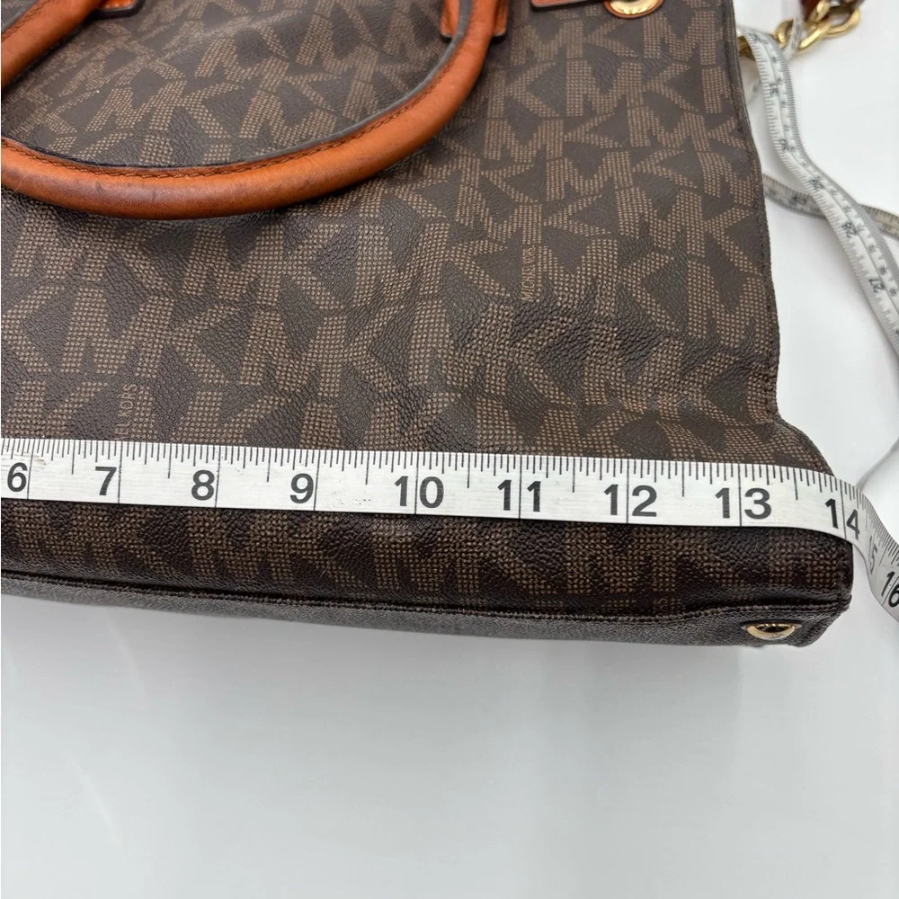 Michael Kors Hamilton Large Brown MK Logo Tote Bag Gold Chain Leather Trim‎ Bag
